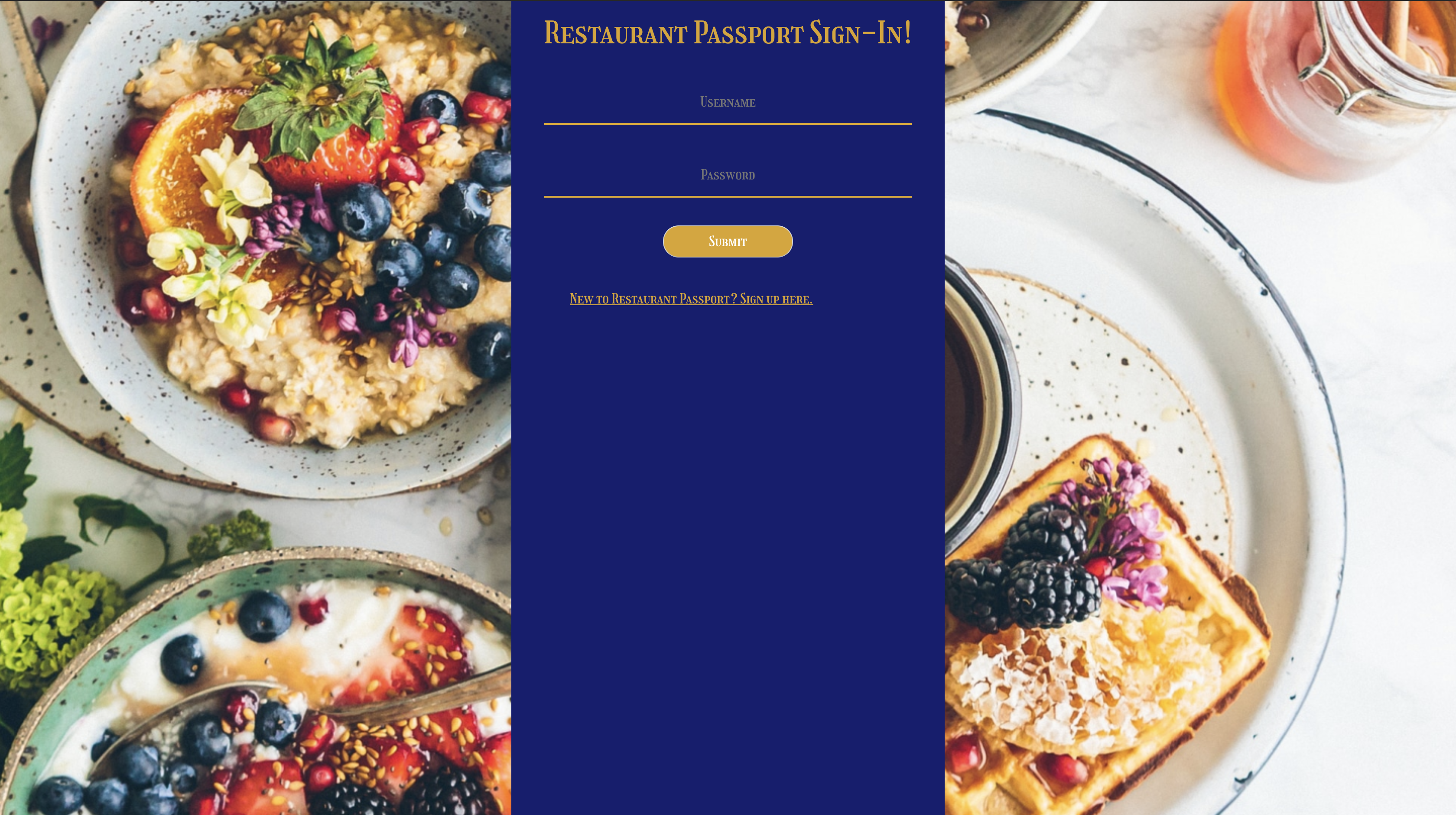 Login-Page for Restaurant Passport